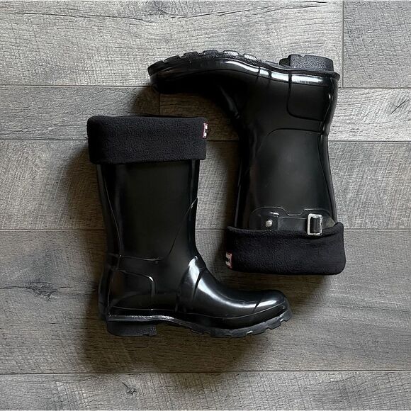 Hunter, Gloss-Black, Women’s Original Short Boot (Size 6) & 2 Pair of Boot Socks - Picture 7 of 16